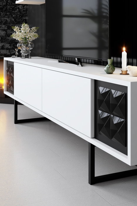Hanah Home Mueble de TV Black Line - Blanco y Negro